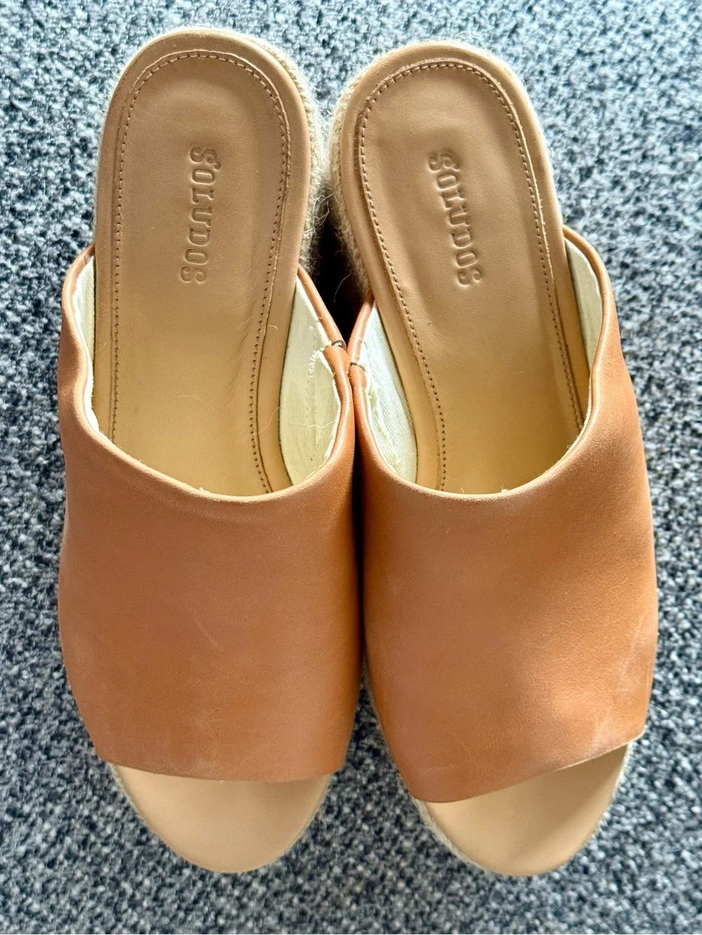 Soludos Tan Leather Espadrille Slide Mules